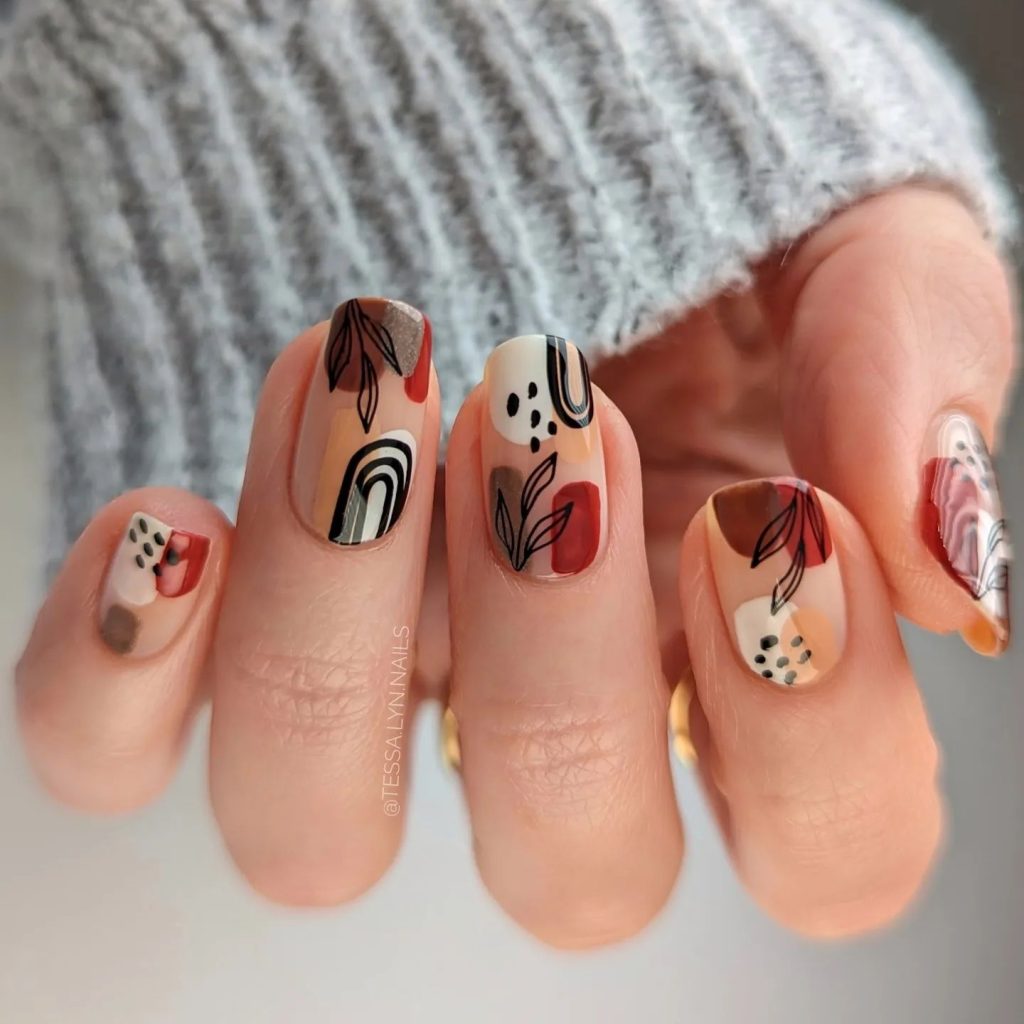short Abstract Autumn nails for birthday