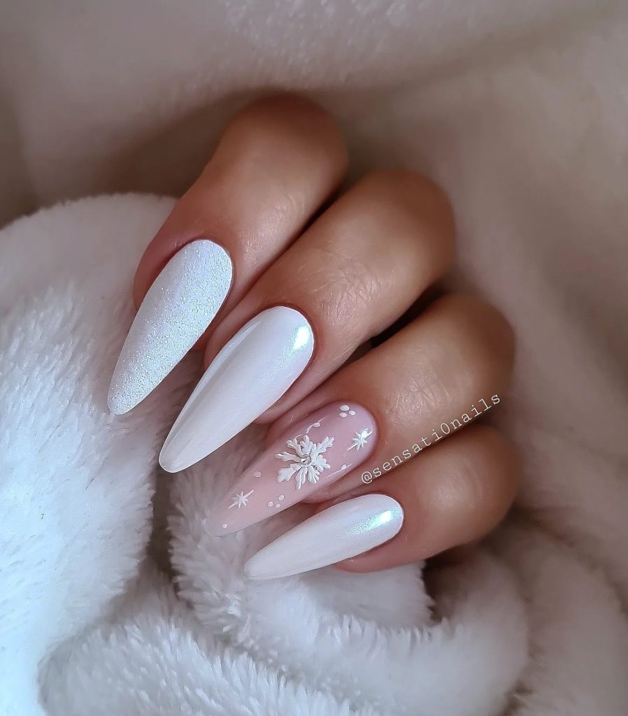 00005 Milky White Nails with Designs