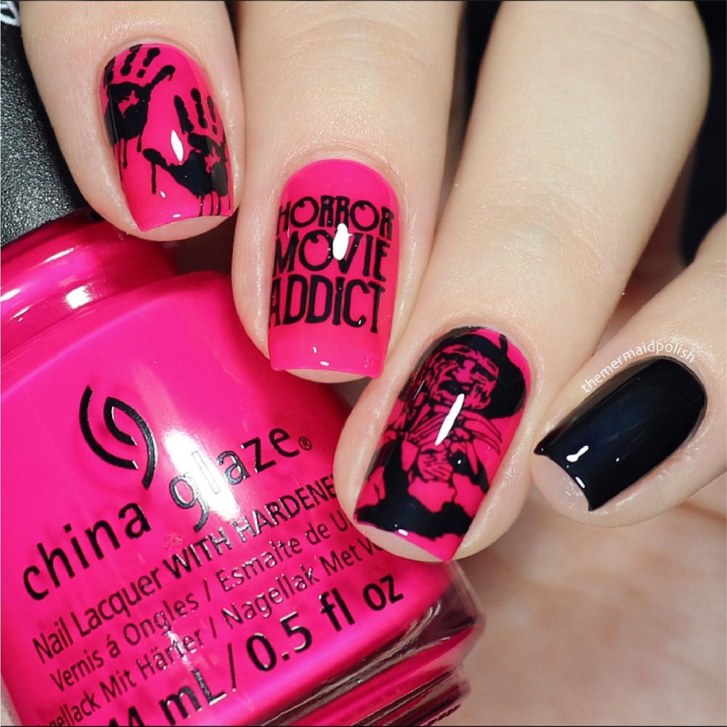 00011 Hot Pink and Black Nails