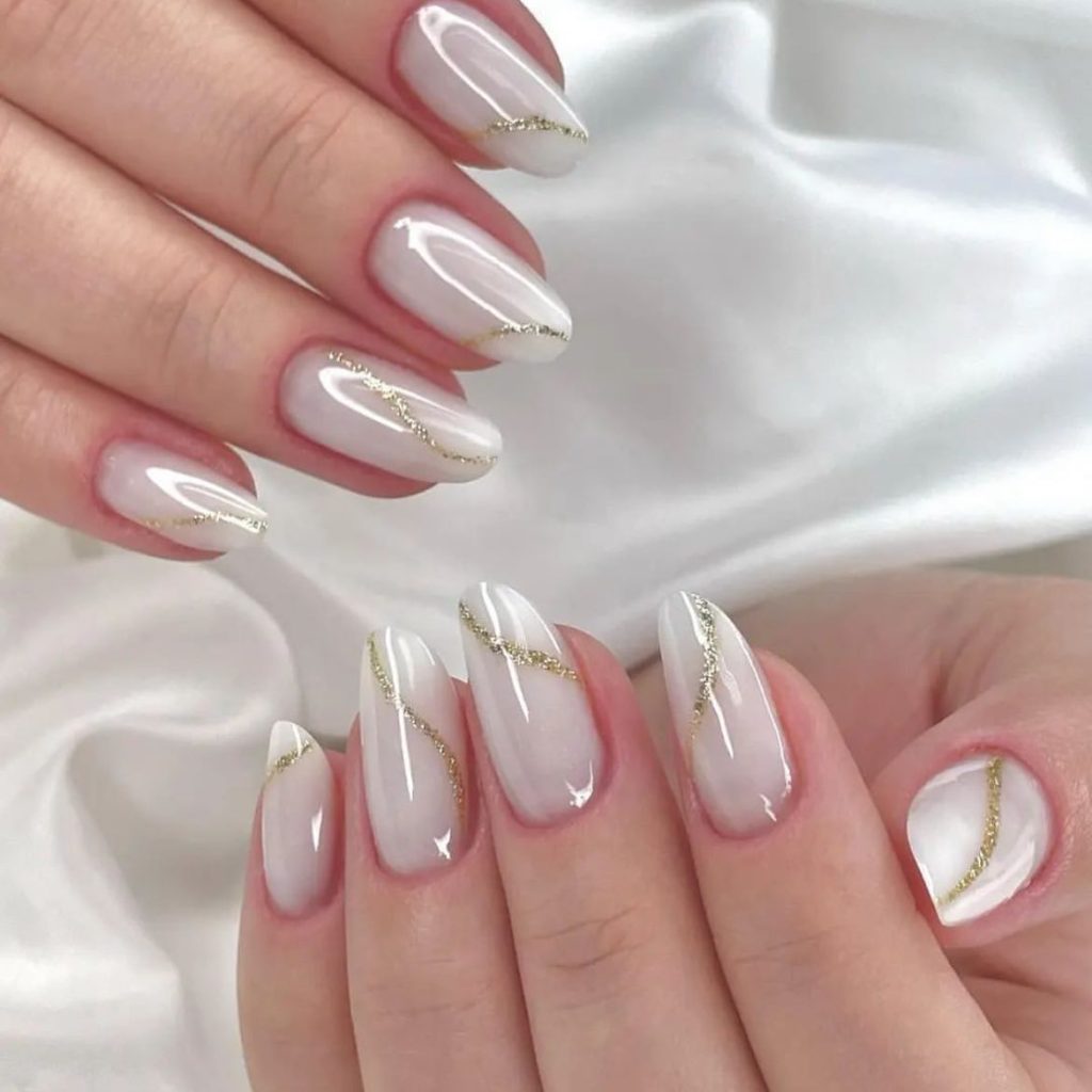 00014 Milky White Nails with Designs