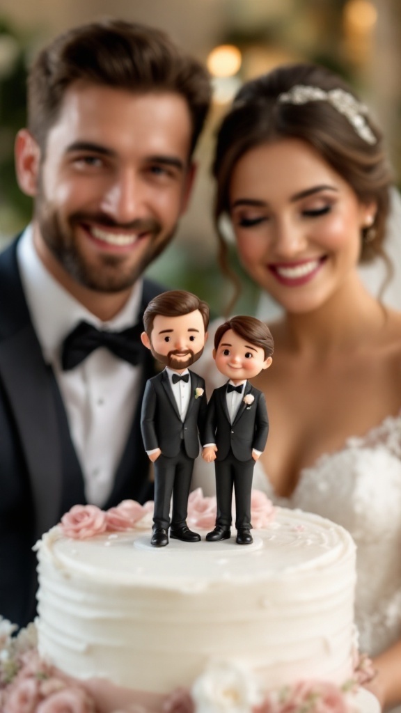 Miniature version of a couple as a wedding cake topper