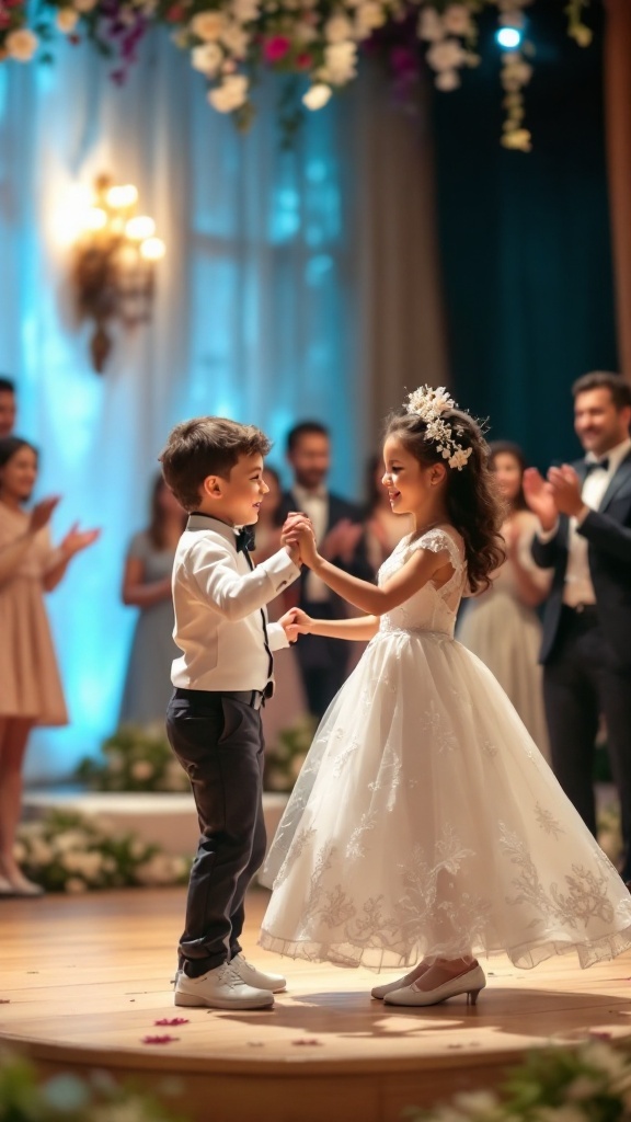 Children performing a dance at a wedding.