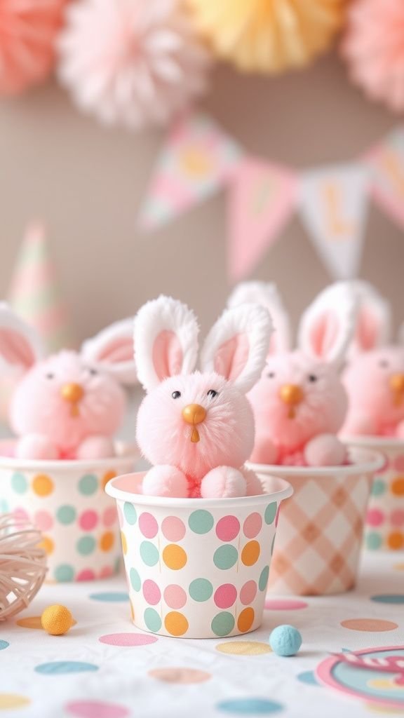 Party favor bunnies in little paper cups