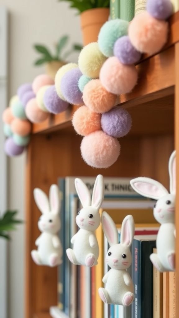 Pastel garland of sleepy pom pom bunnies