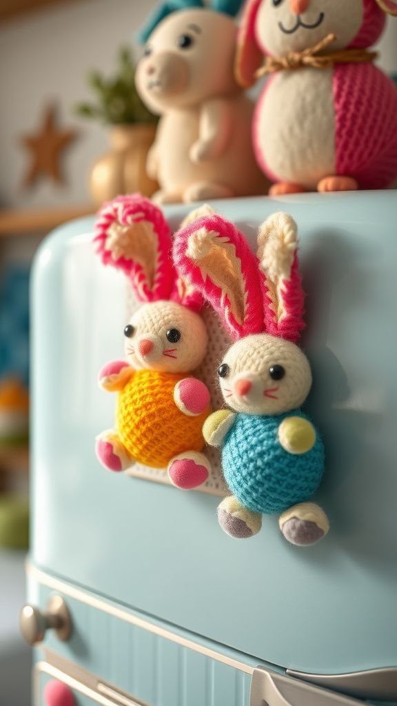 Pom pom bunny magnets for cheerful fridge notes
