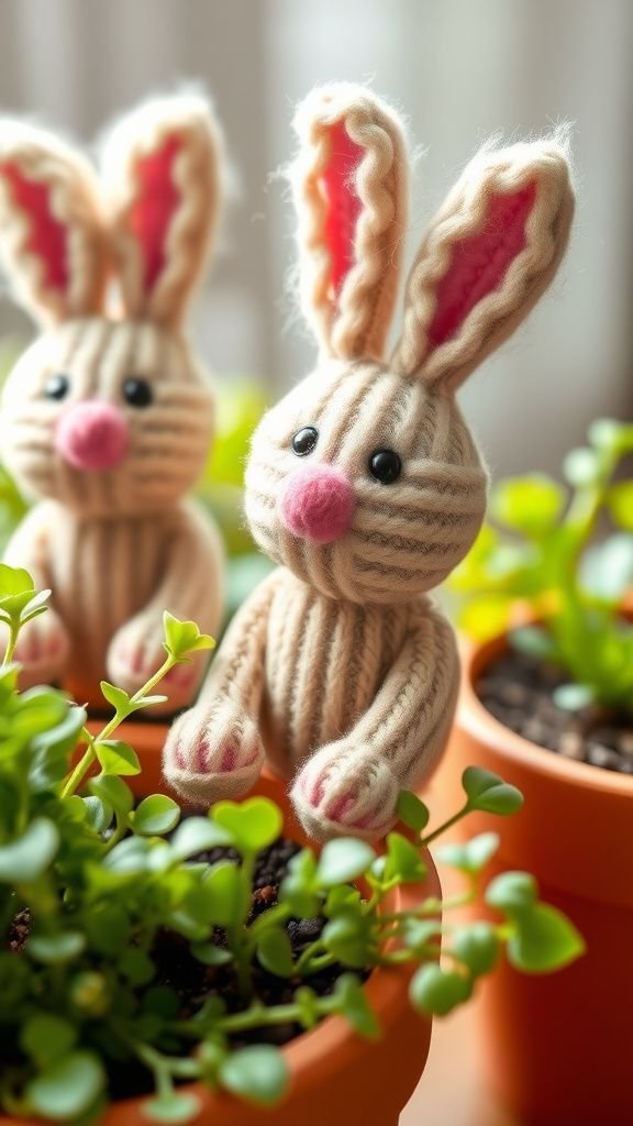 Pom pom bunny planter toppers for indoor pots
