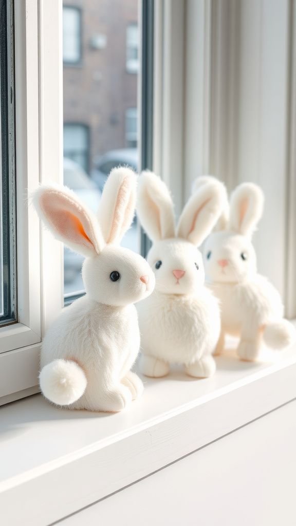 Snowy white bunnies with faux fur tails