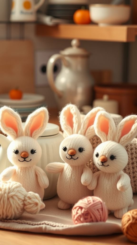 Tea cozy pals: small bunnies for warm kettles