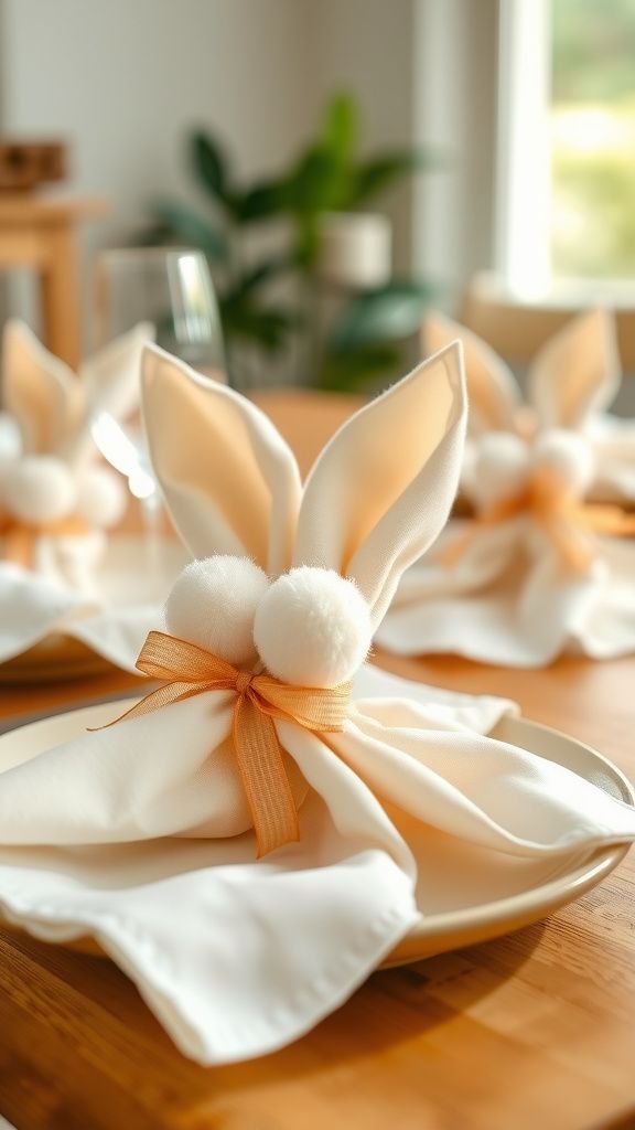 Tiny pom pom bunny napkin rings for brunch