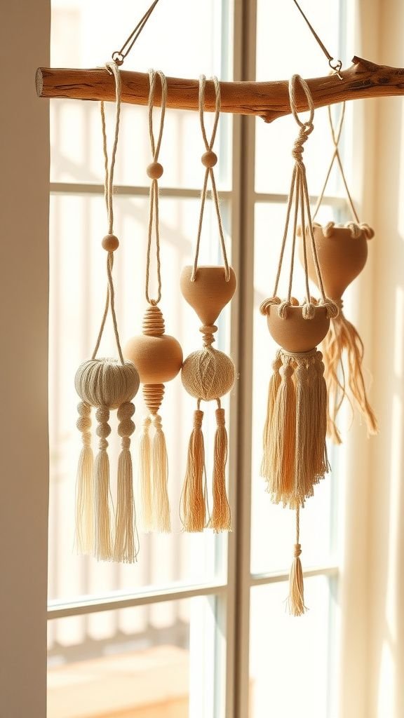 Boho wall hanging ornaments with fringe accents
