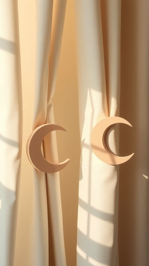 Decorative curtain tiebacks shaped like moons
