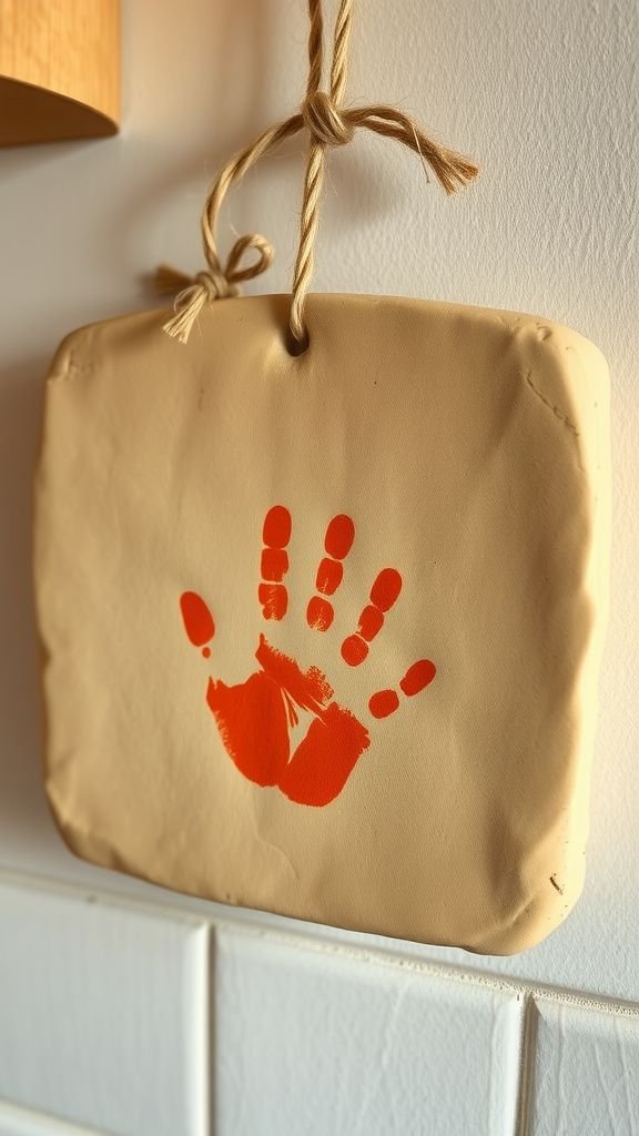 Keepsake handprints preserved in clay tiles