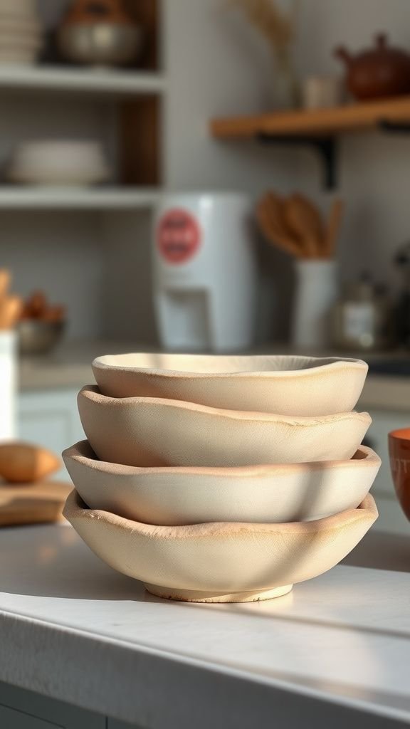 Stackable bowls with intentionally rough edges