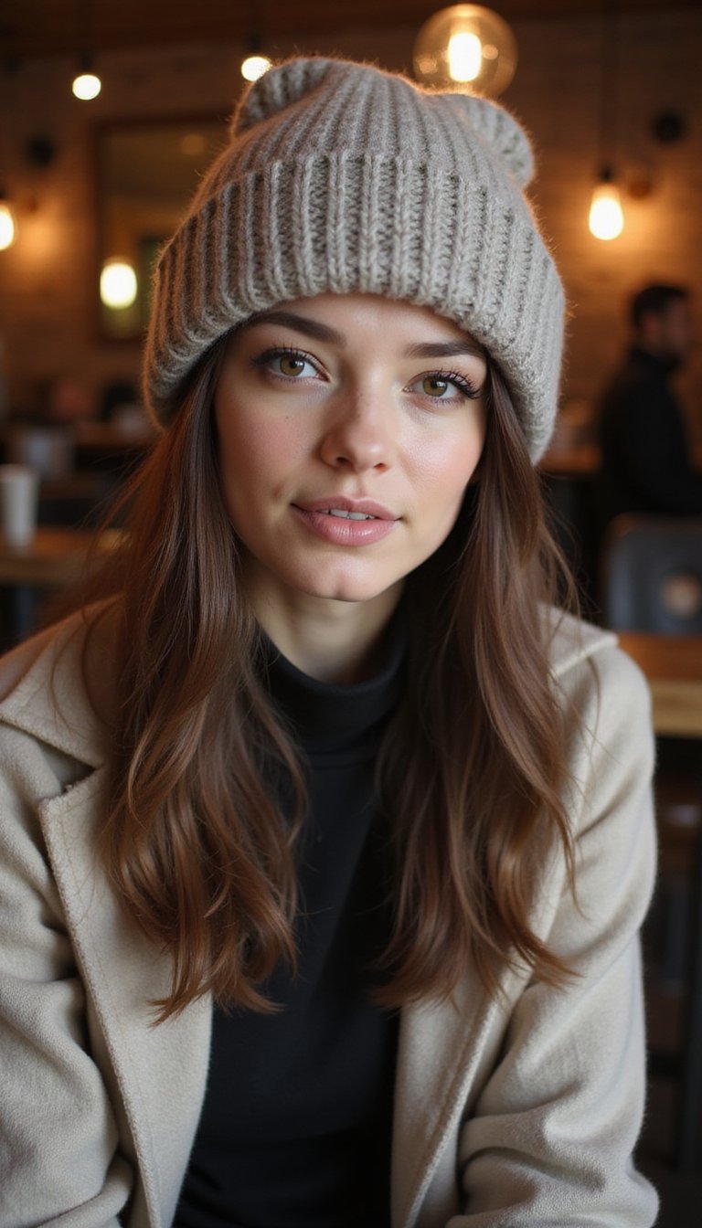 Faux Fringe Styled To Peek From Under Beanie