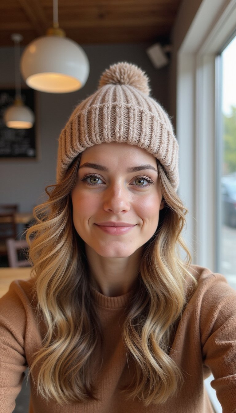 Loose Beachy Waves Peeking From A Beanie