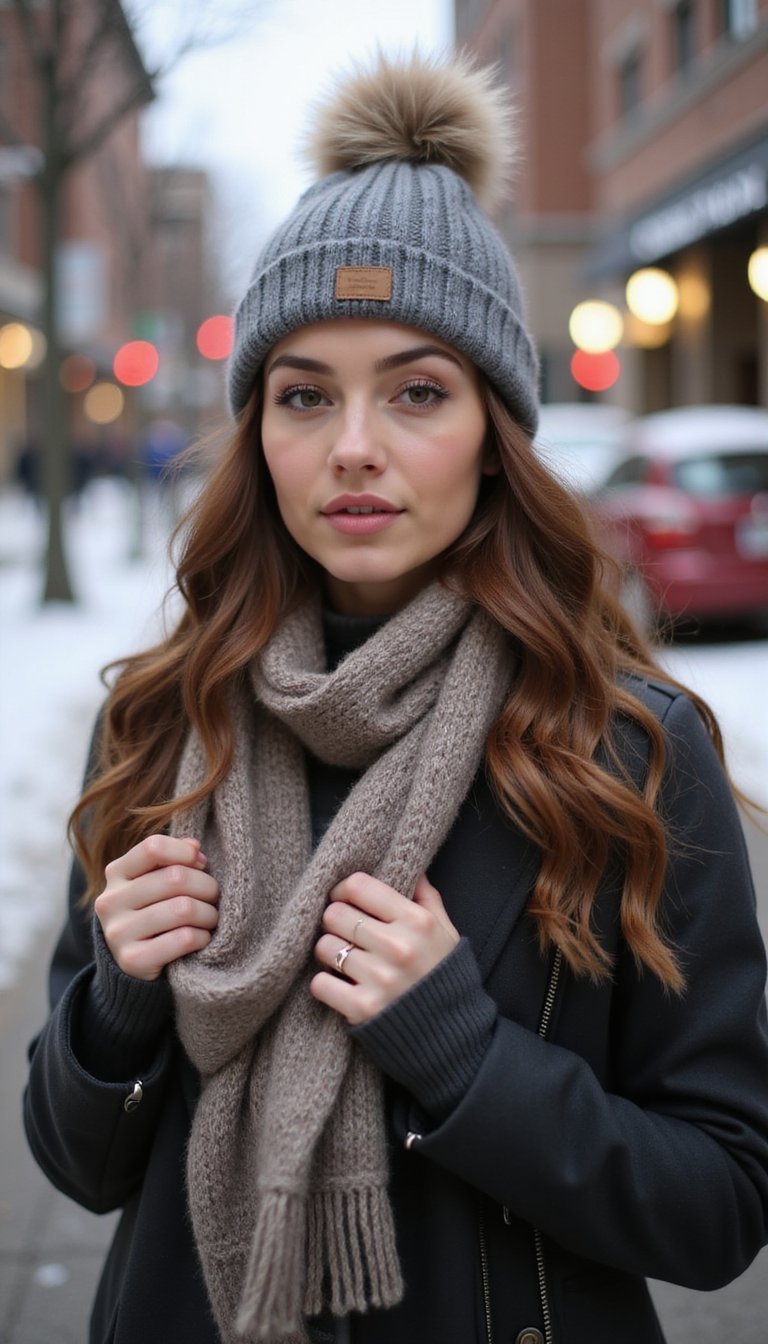 Low Braid Tucked Into Scarf And Beanie Combo
