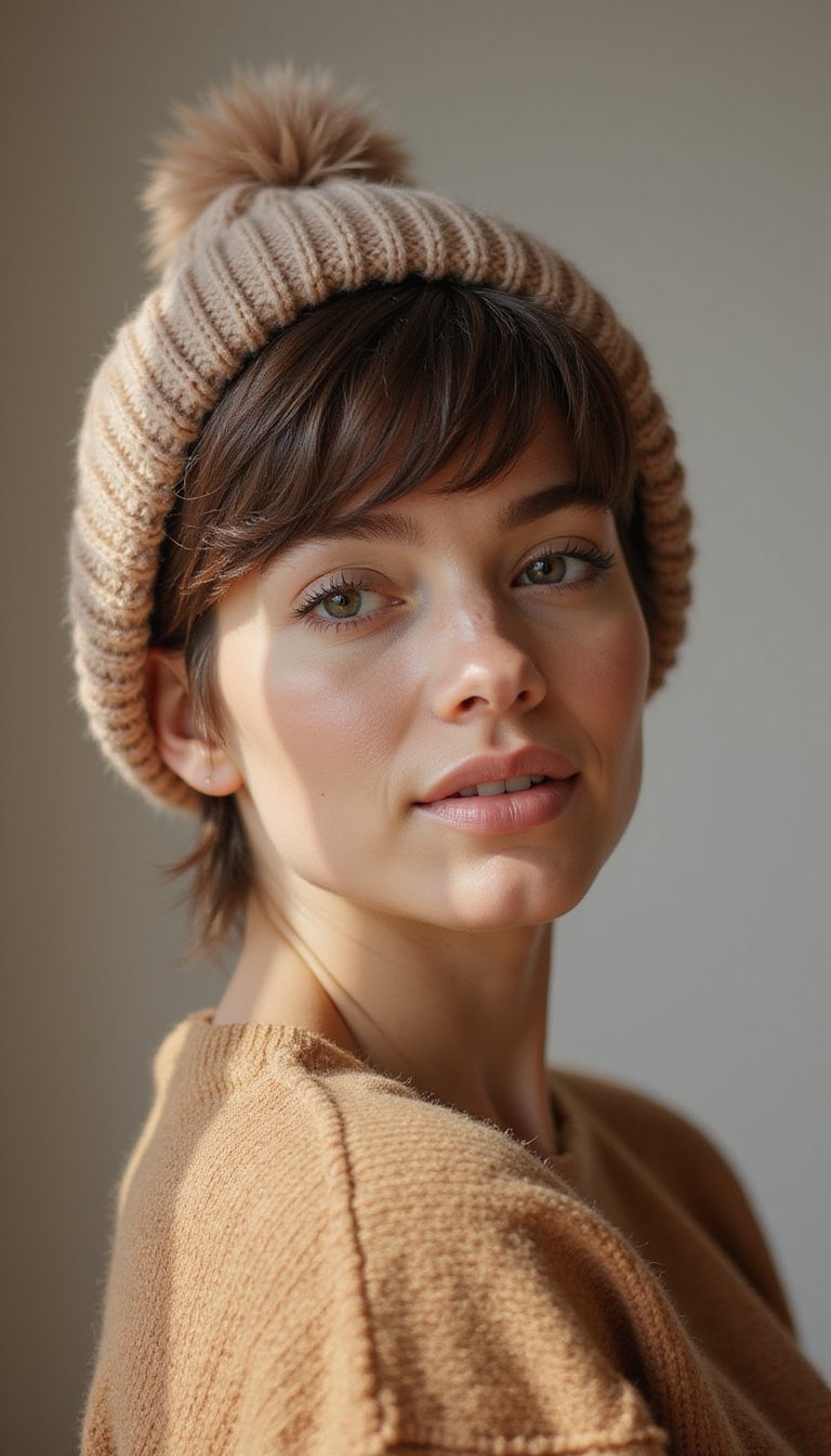 Pixie Cut With Soft Fringe And Beanie