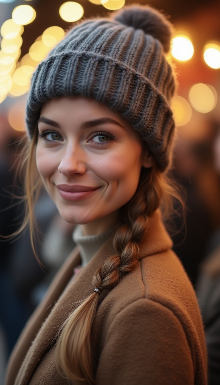 Side Fishtail Braid Tucked Under Beanie