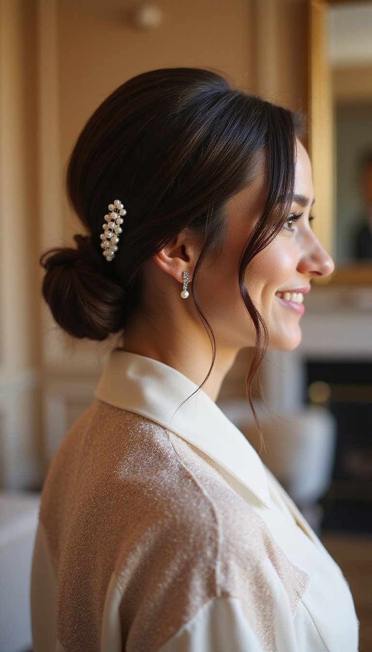 Elegant Chignon Secured With A Pearl Claw