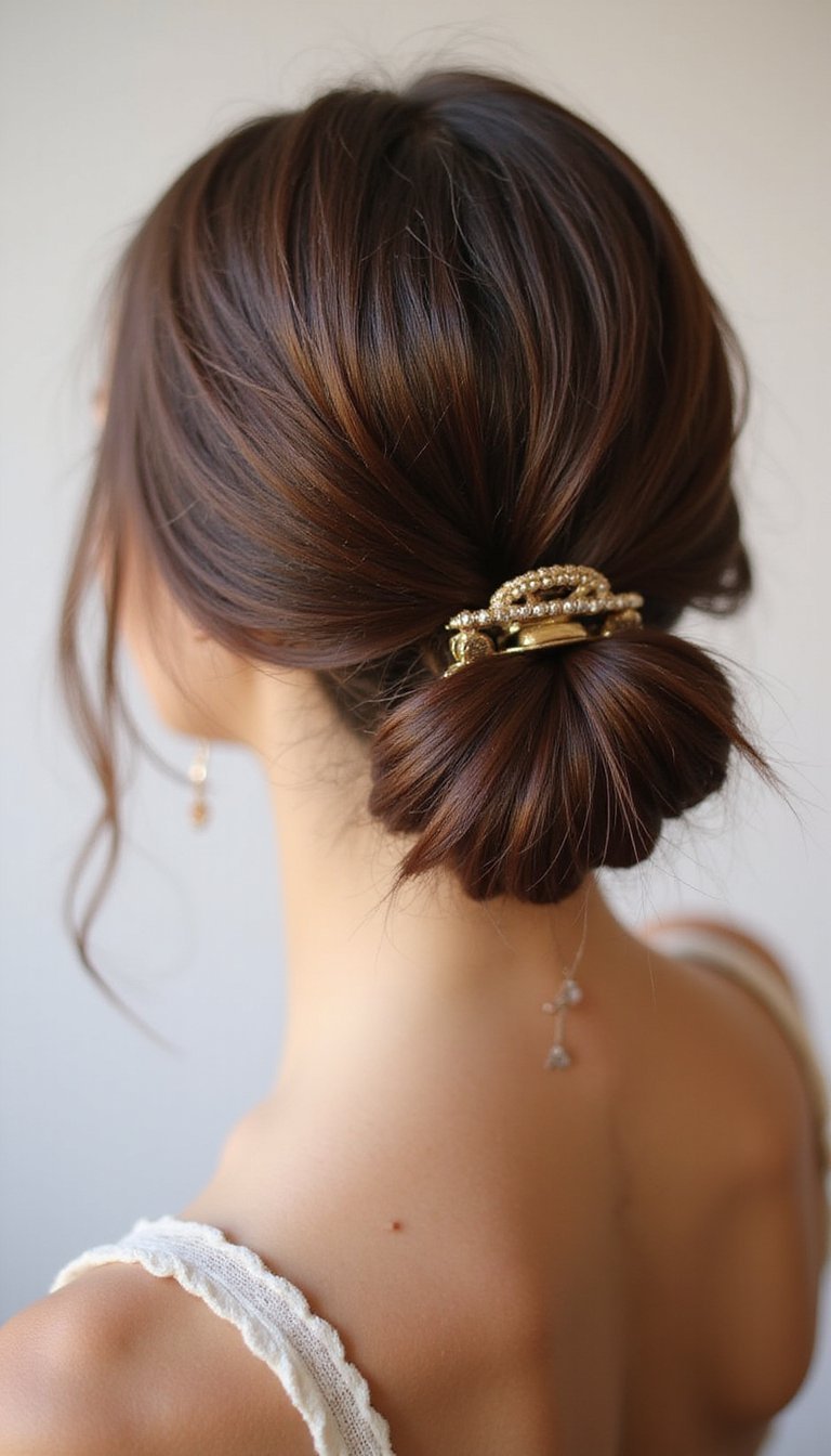 Messy Low Bun With A Chunky Claw Clip