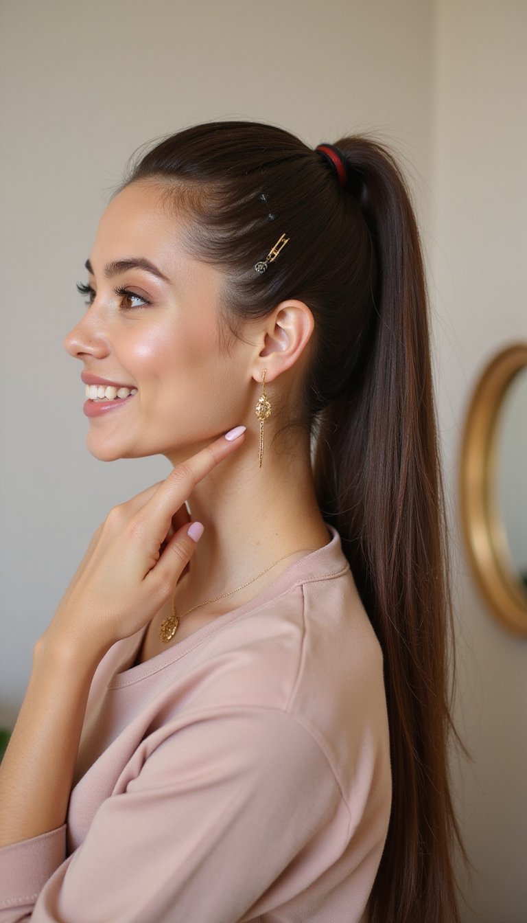 Sleek Low Pony Secured With A Mini Claw