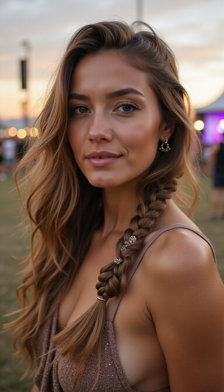 Boho Waves With Micro Braids And Metallic Thread