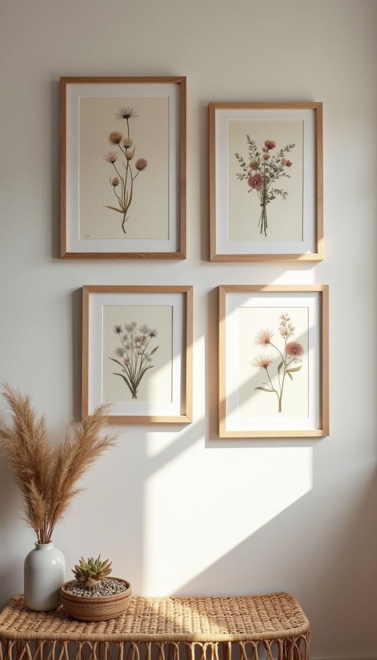 Framed pressed wildflowers in mixed mats