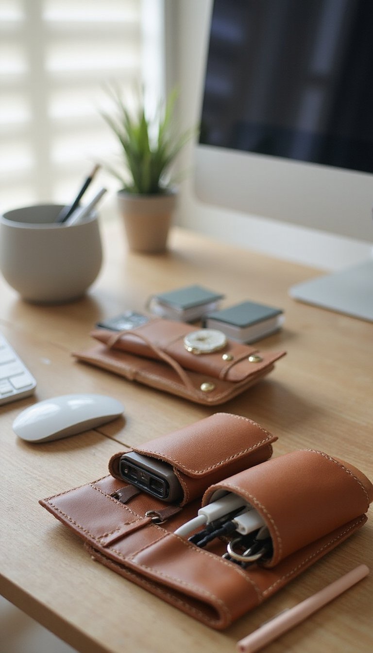 Leather cord organizer for tidy boho desks