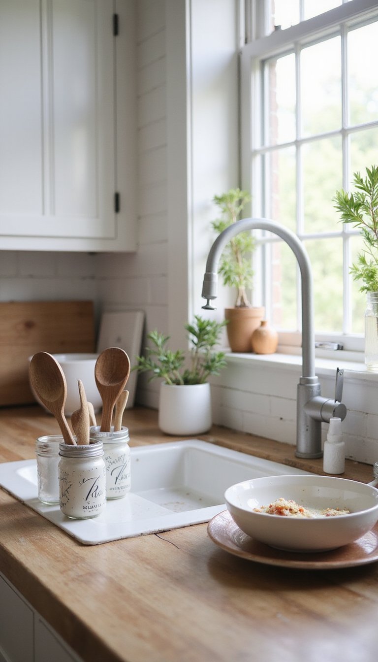 Painted mason jars turned into utensil holders