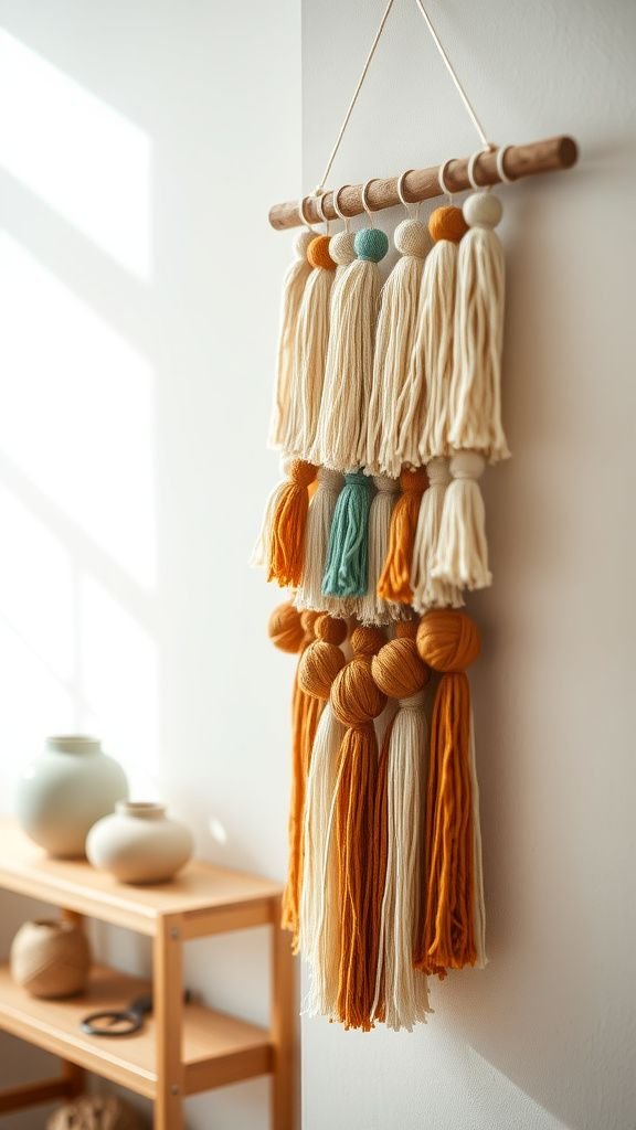 Layered tassel wall hanging with soft textures