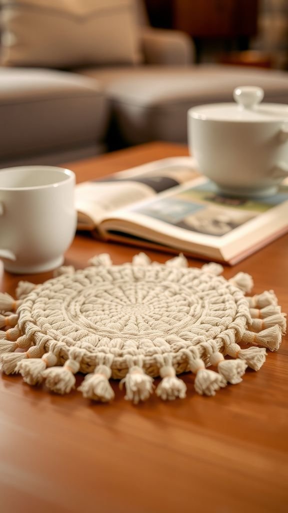 Tassel coaster set with fringe for coffee table