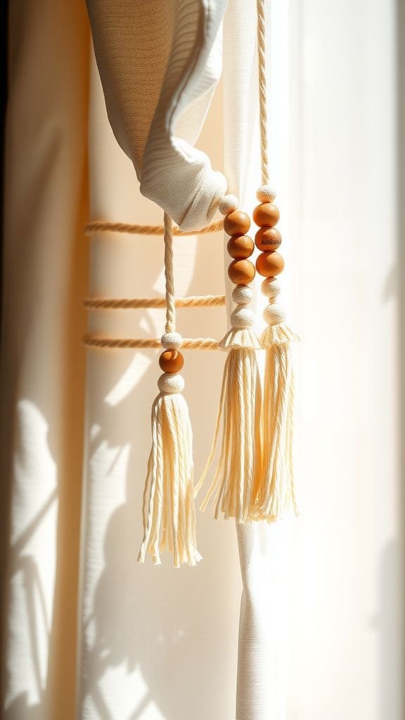 Tassel curtain beads for boho window detailing