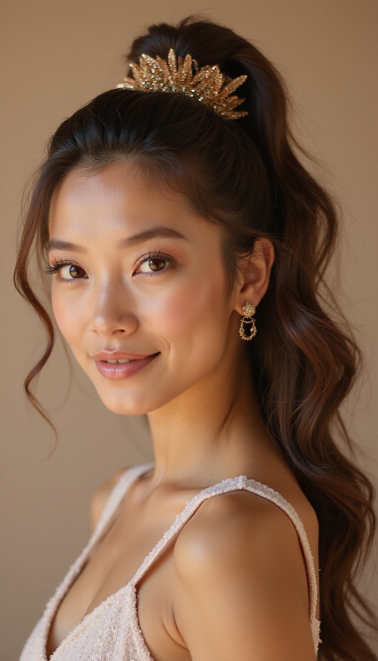 Glitter High Ponytail With Feathered Accessory