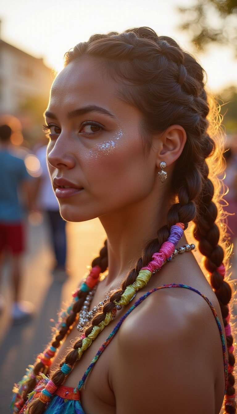 Neon Braids Wrapped With Metallic Thread