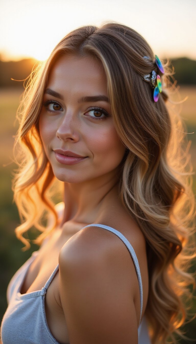 Rainbow Clip-Strewn Half-Up With Soft Waves