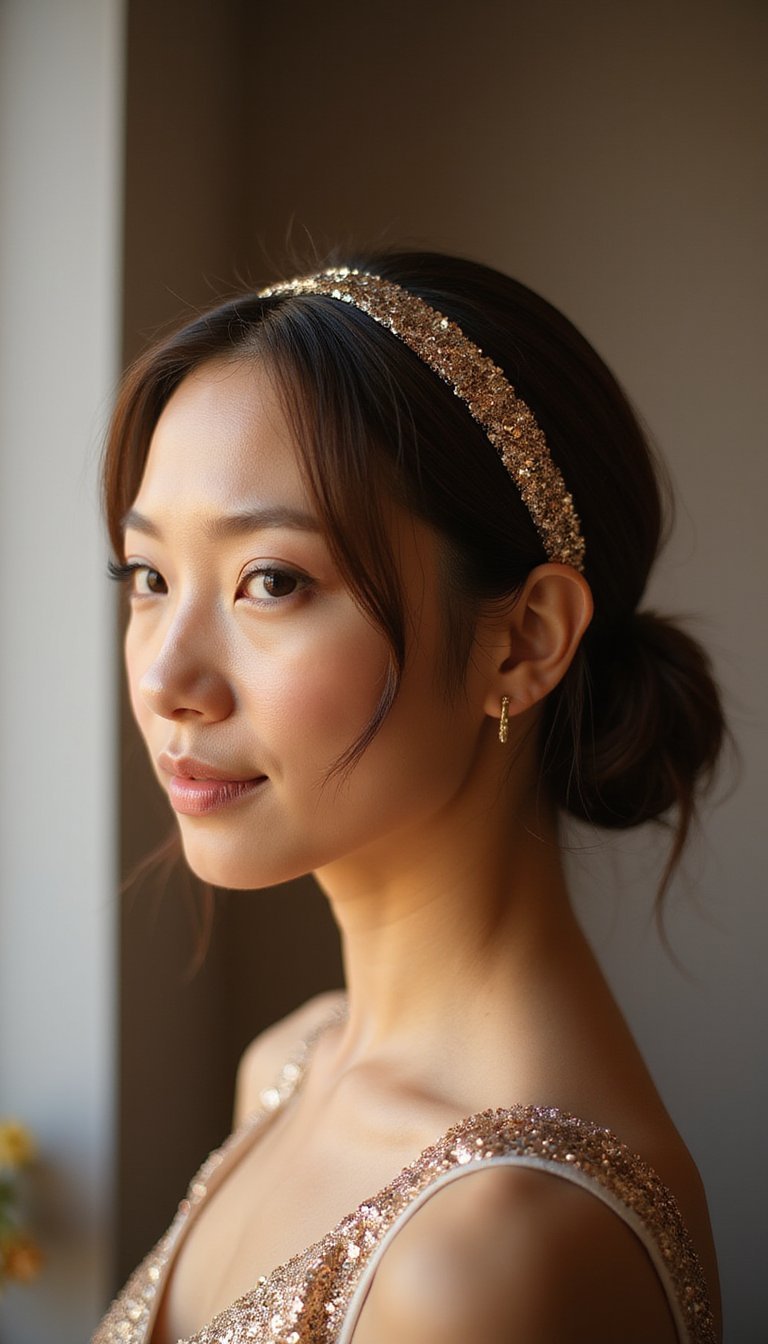 Sequin-Trimmed Low Bun For Nighttime Drama