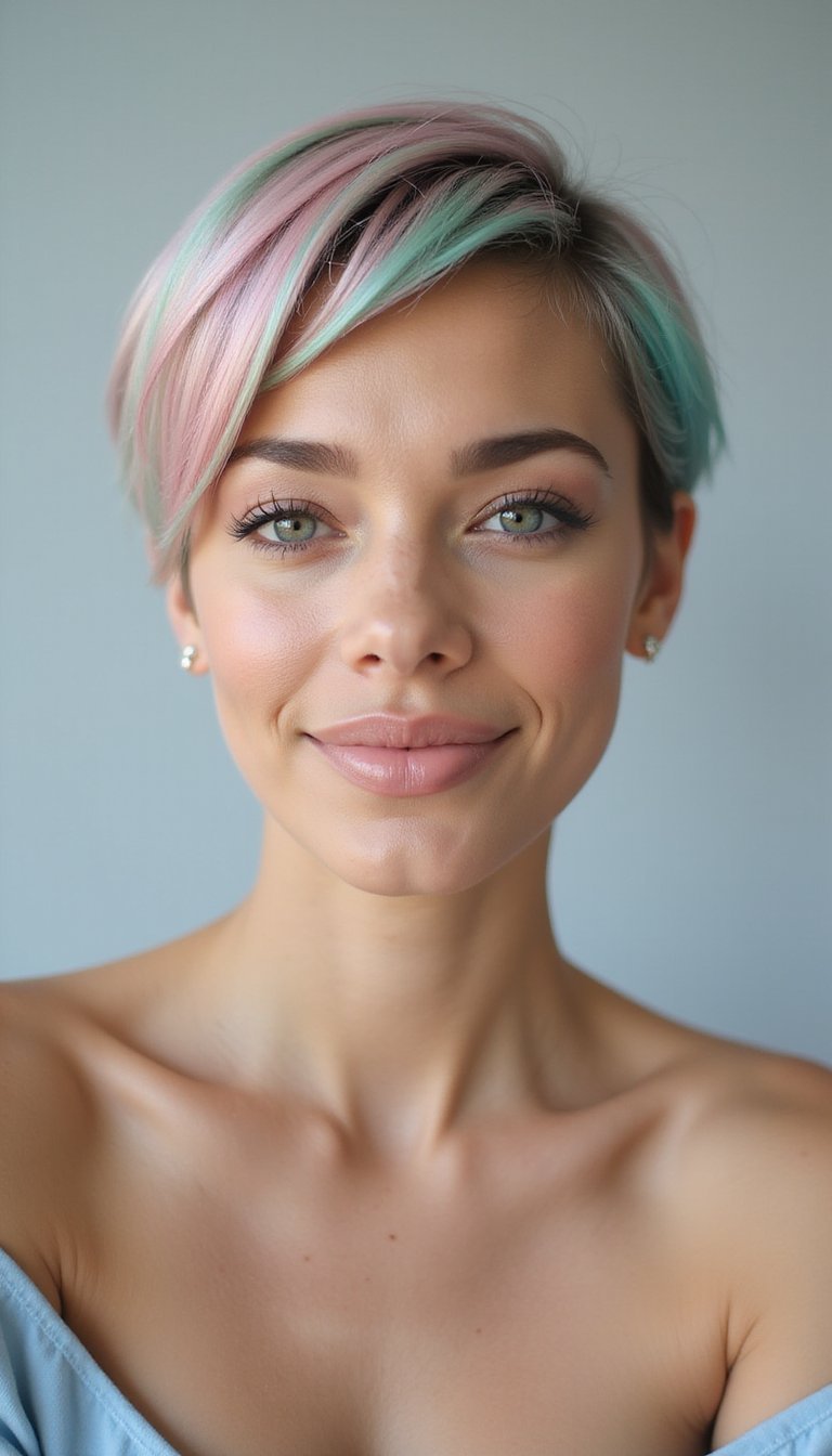 Sleek Pixie With Color-Blocked Pastel Tips