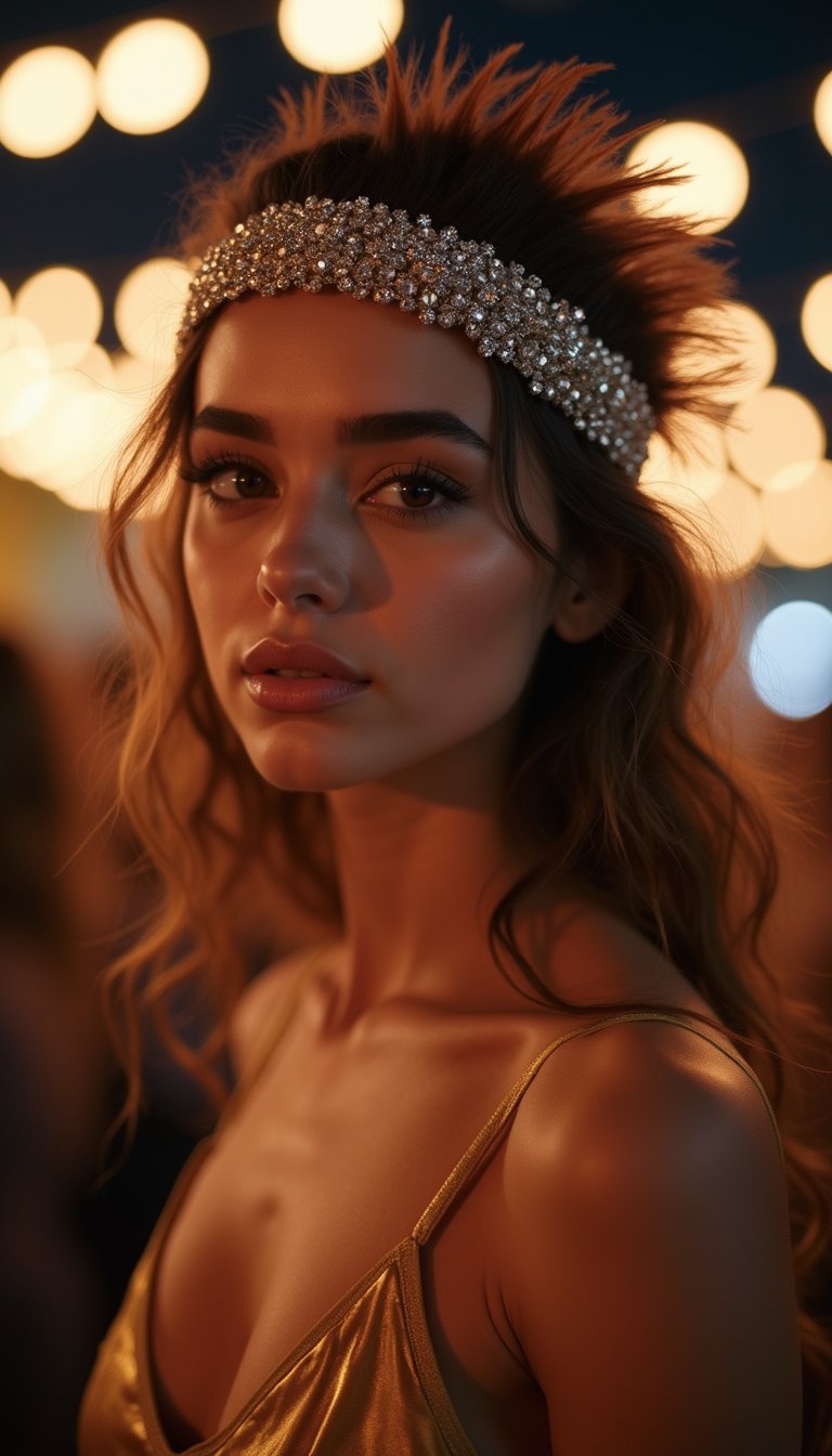 Statement Headband With Feather Plume And Gems