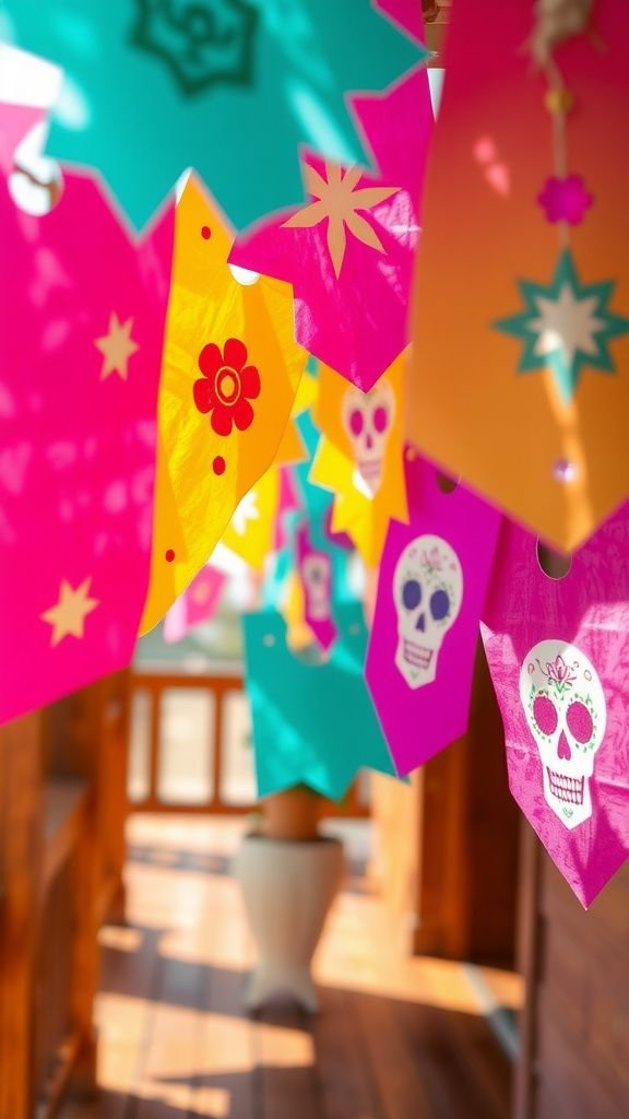 Bright traditional papel picado banners for entryway
