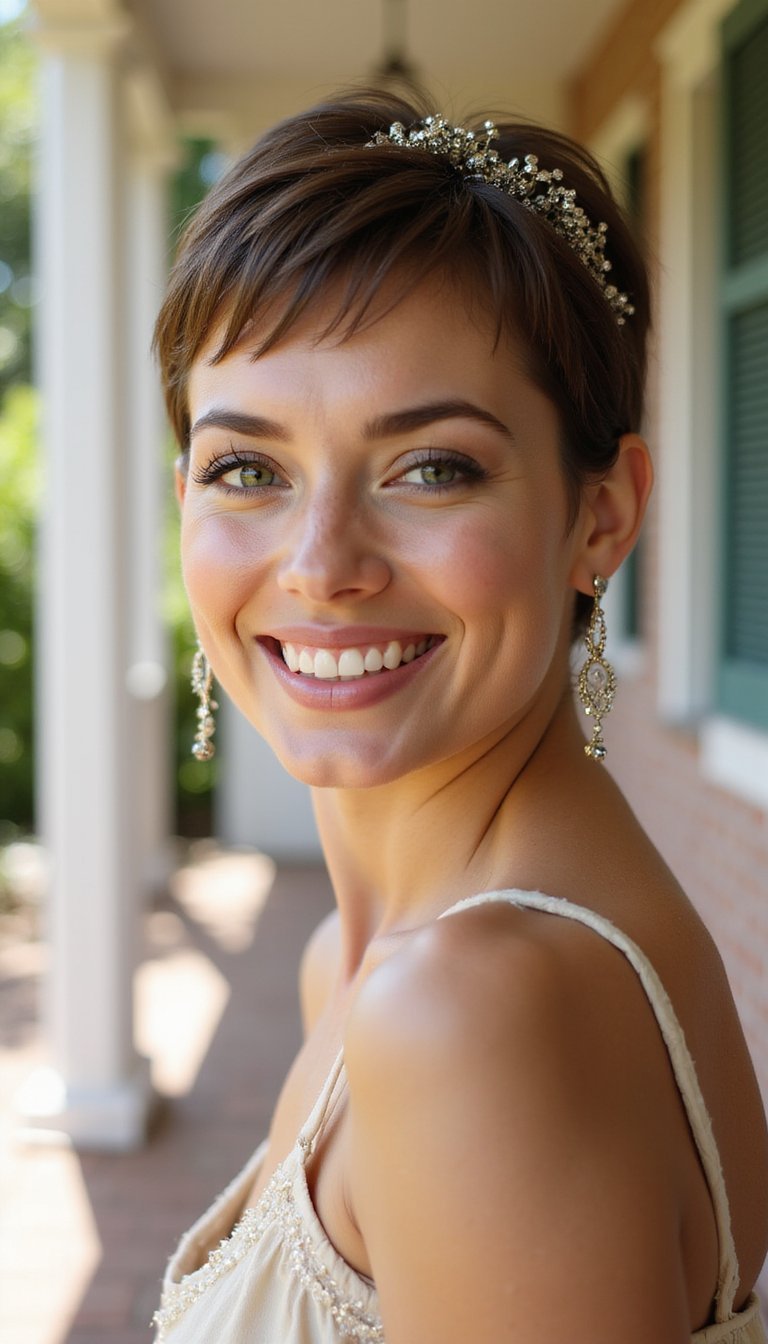 Pixie Cut With Decorative Side Fascinator Comb