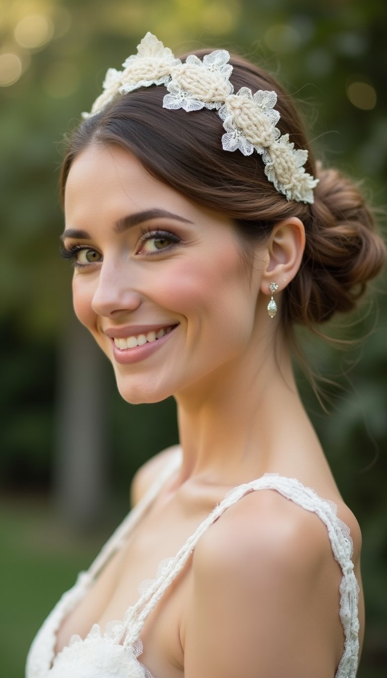 Romantic Half-Up Knot With Teardrop Fascinator