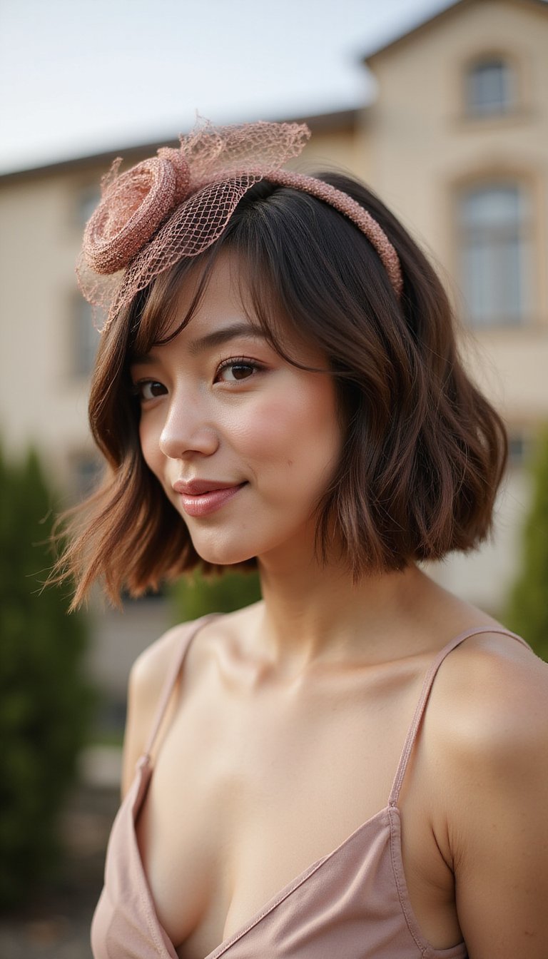 Tucked-In Bob With Netted Mini Fascinator