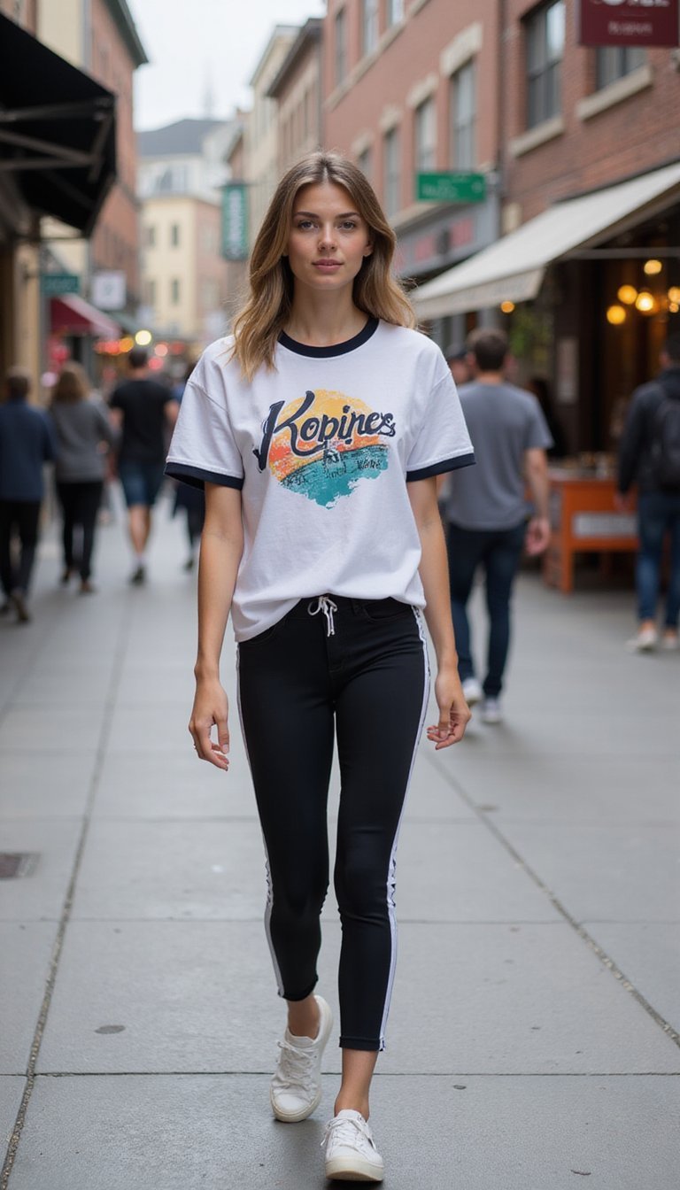 Graphic Tee and Contrast Trim Leggings
