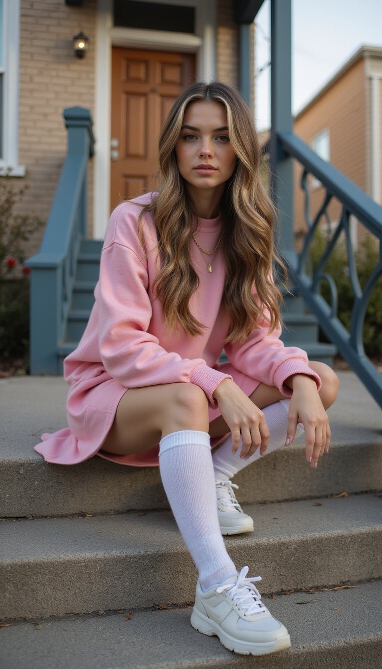 Sweatshirt Skirt with Tall Socks