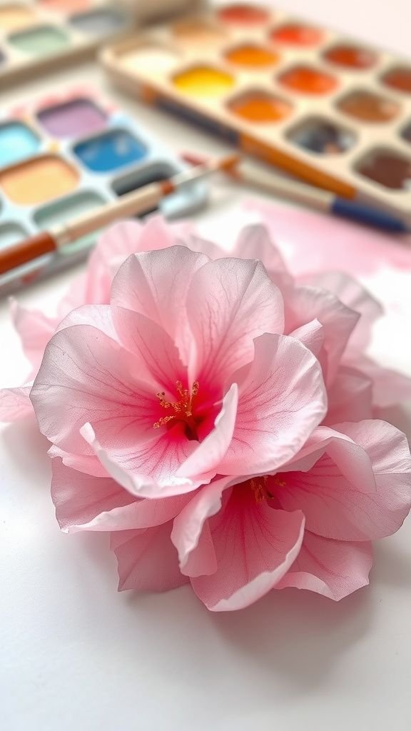 Layered watercolor paper blossoms with painted edges