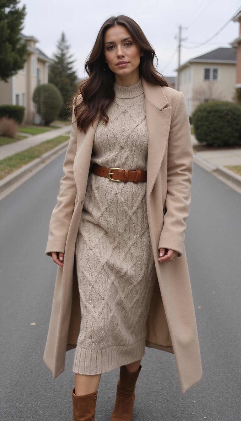 Cable Knit Dress with Belt