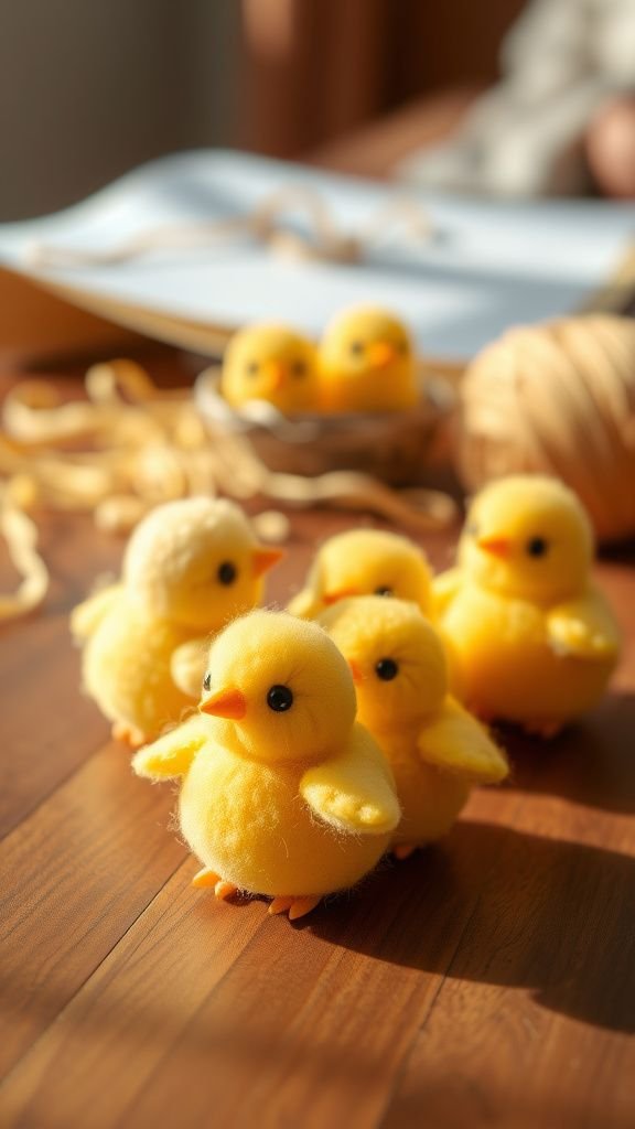 Tiny pompom chicks with soft pastel fluff
