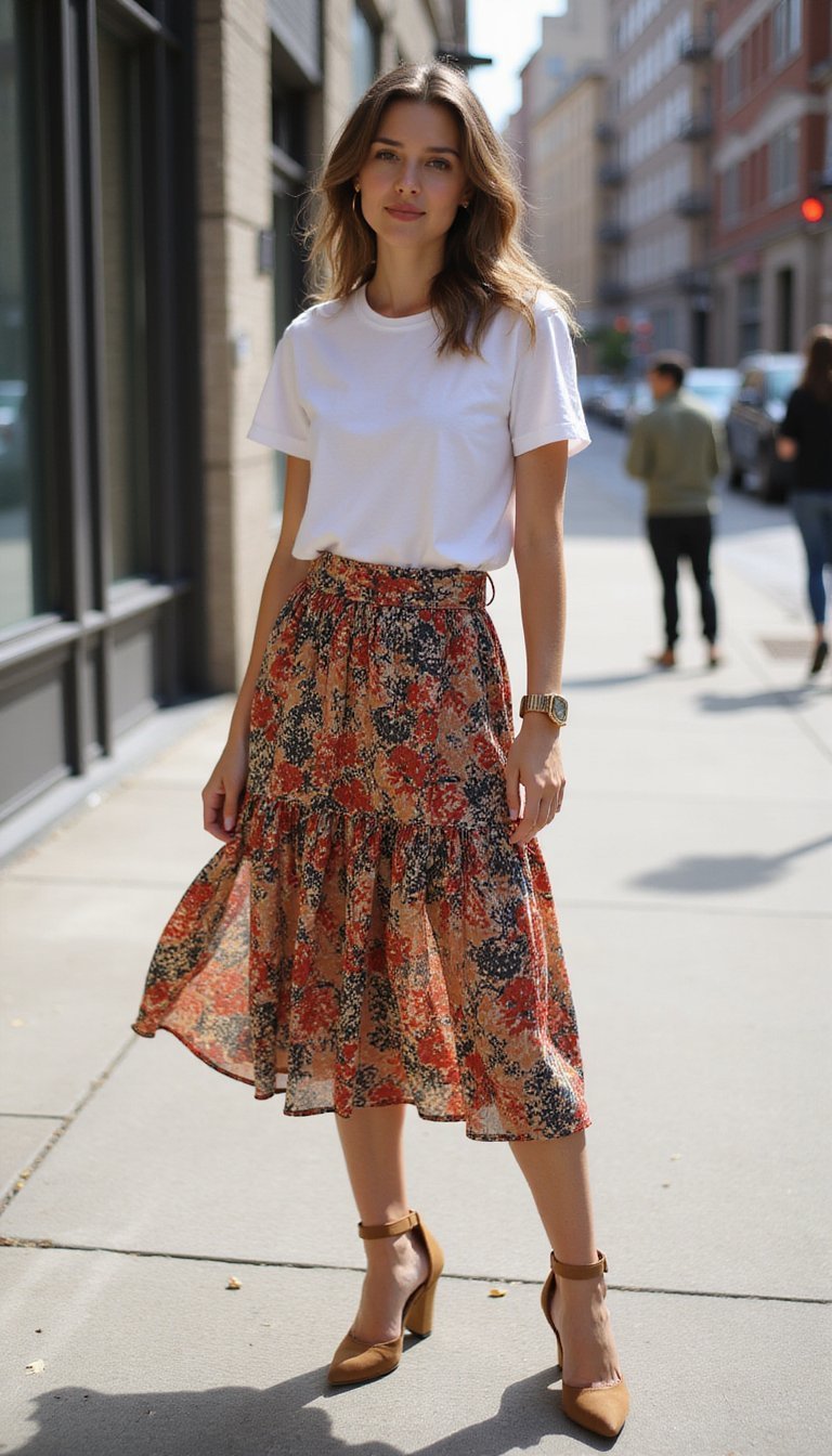 Casual Tee with Statement Skirt