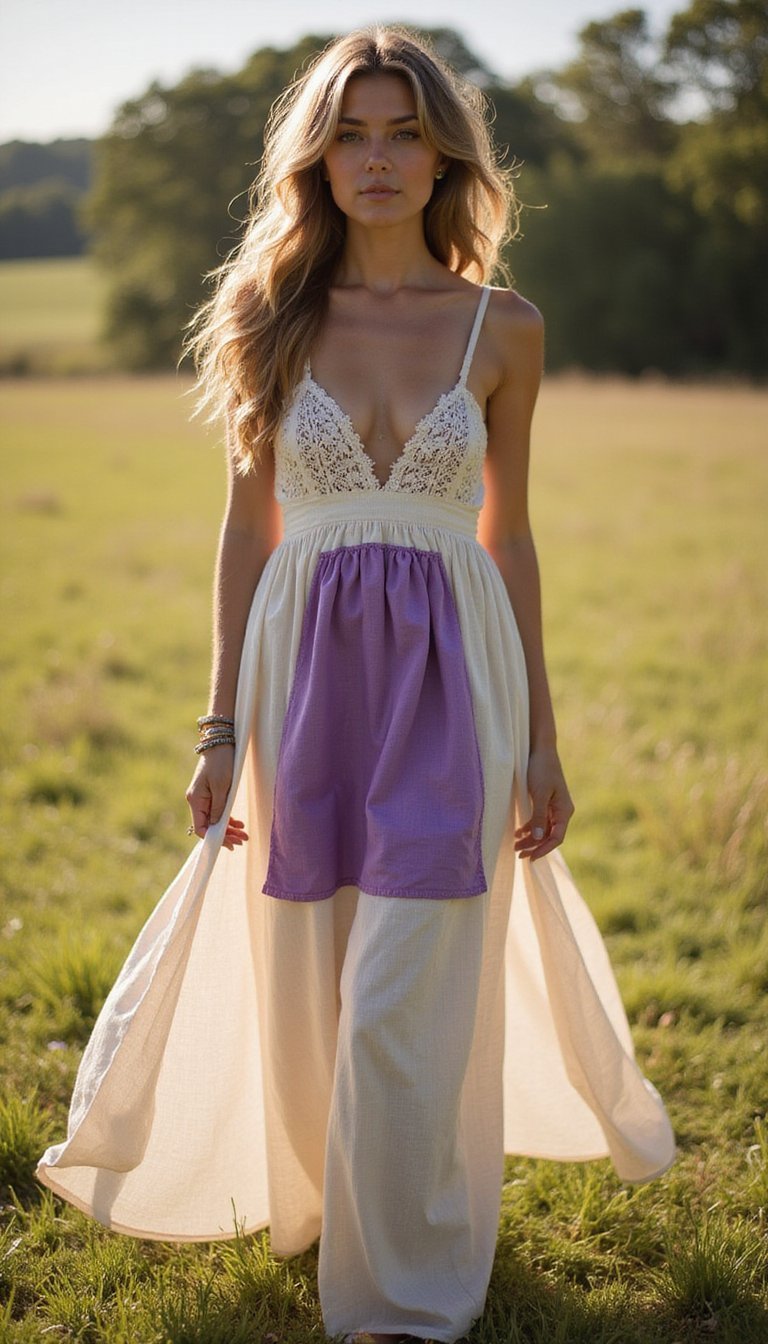 Boho Maxi Dress with Hand Sewn Patch