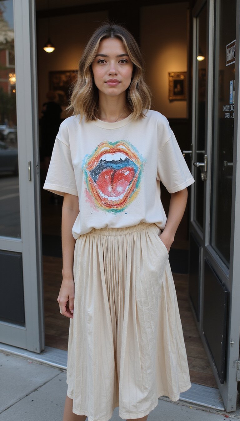 Bold Graphic Tee with Skirt